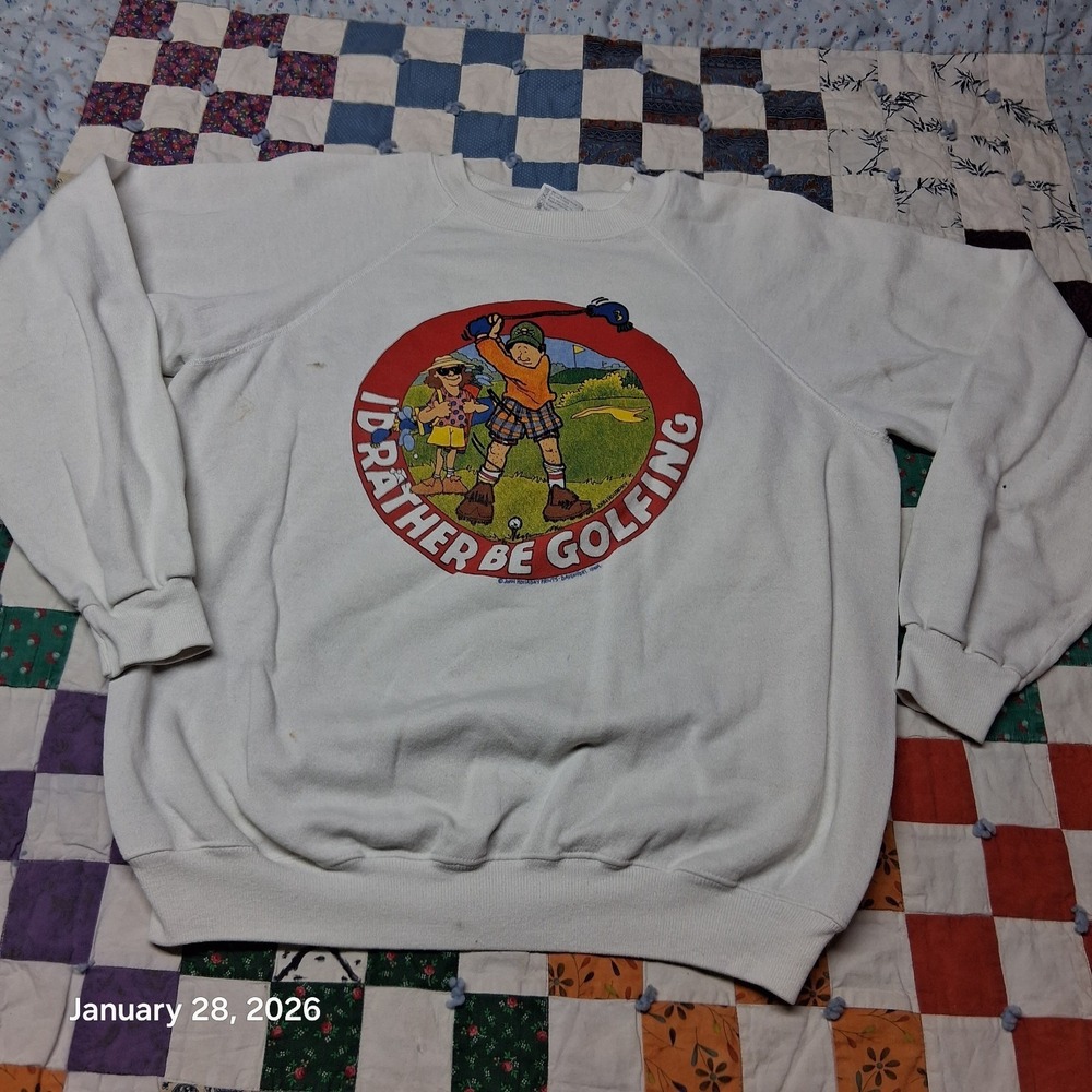 Vintage Id Rather Be Golfing Sweatshirt Size XL HANES Comic Cartoon‎ Graphic